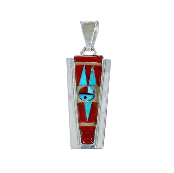 Native American Zuni Multicolor Inlay Sterling Silver Sun Pendant NX11705